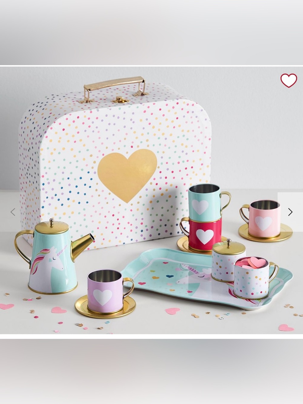 Pottery Barn Kids Pastel Heart Dot Tea Set in Mint, Pink, Red, Gold